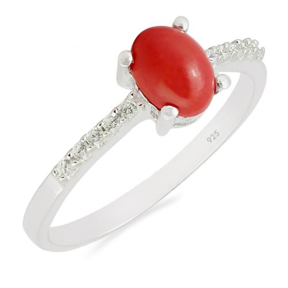 BUY COMPRESSED RED CORAL RING IN 925 STERLING SILVER