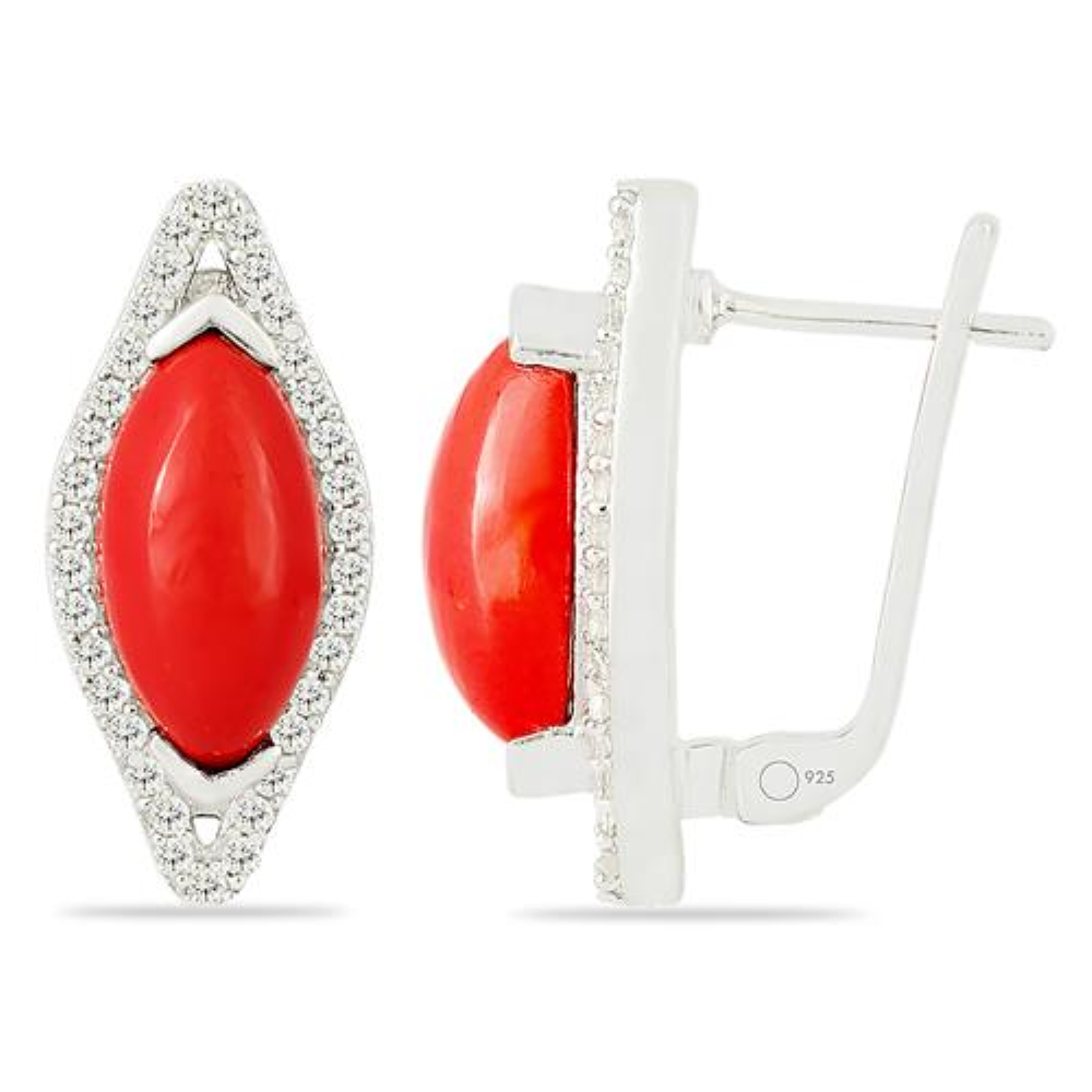 BUY RED CORAL GEMSTONE CLASSIC EARRINGS IN 925 SILVER