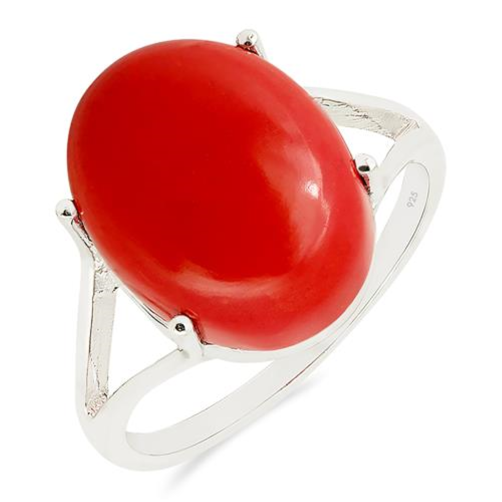 BUY 925 SILVER COMORESSED RED CORAL GEMSTONE BIG STONE RING