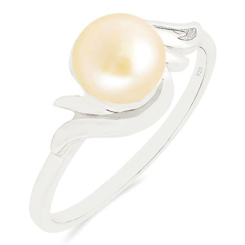 BUY REAL PEACH FRESHWATER PEARL GEMSTONE RING IN STERLING SILVER