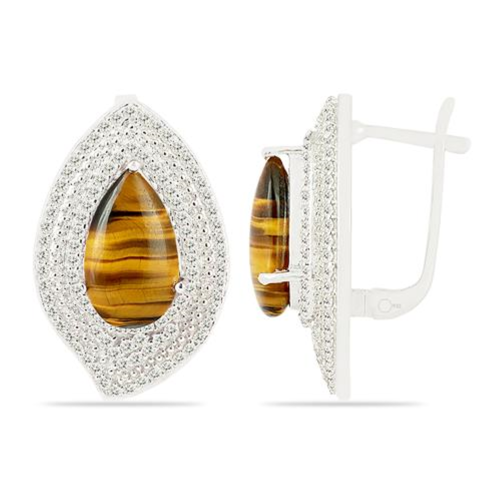 BUY 925 SILVER REAL TIGER EYE GEMSTONE BIG STONE EARRINGS