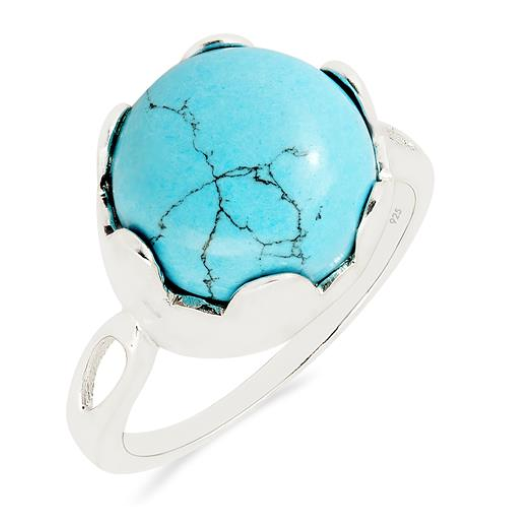 BUY SYNTHETIC TURQUOISE GEMSTONE BIG STONE RING IN 925 SILVER