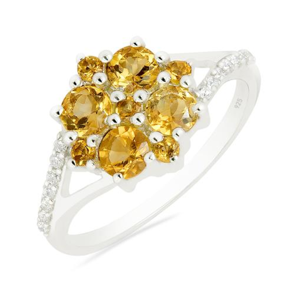 REAL CITRINE GEMSTONE CLUSTER RING IN 925 SILVER