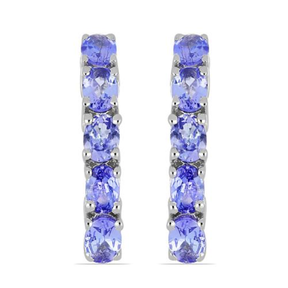 BUY NATURAL TANZANITE MULTI GEMSTONE EARRINGS IN STERLING SILVER