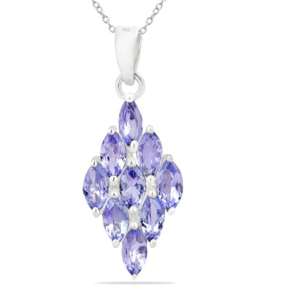 BUY 925 SILVER NATURAL TANZANITE GEMSTONE CLUSTER PENDANT