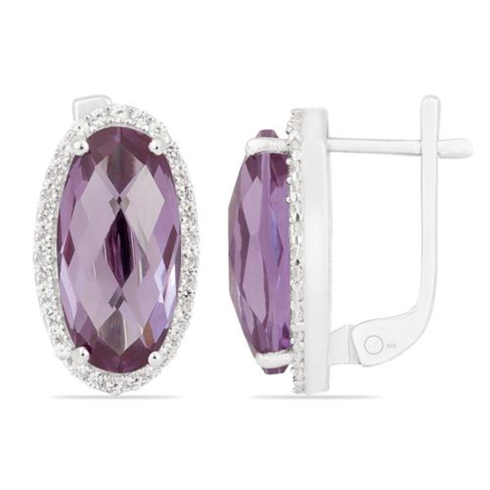 BUY SYNTHETIC ALEXANDERITE GEMSTONE BIG STONE EARRINGS  IN 925 SILVER