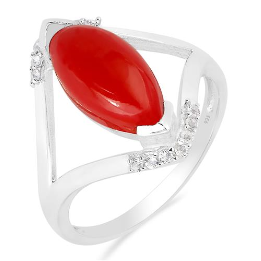 BUY STERLING SILVER COMPRESSED RED CORAL GEMSTONE CLASSIC  RING
