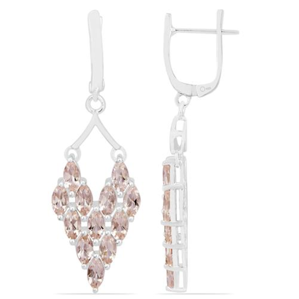 BUY REAL MORGANITE GEMSTONE CLUSTER STYLISH EARRINGS IN 925 SILVER