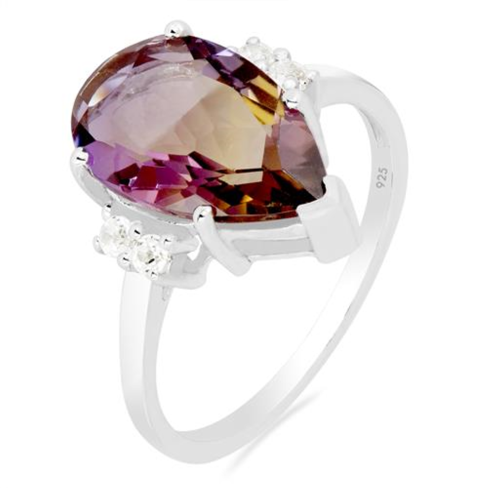 BUY STERLING SILVER  SYNTHETIC AMETRINE GEMSTONE BIG STONE RING