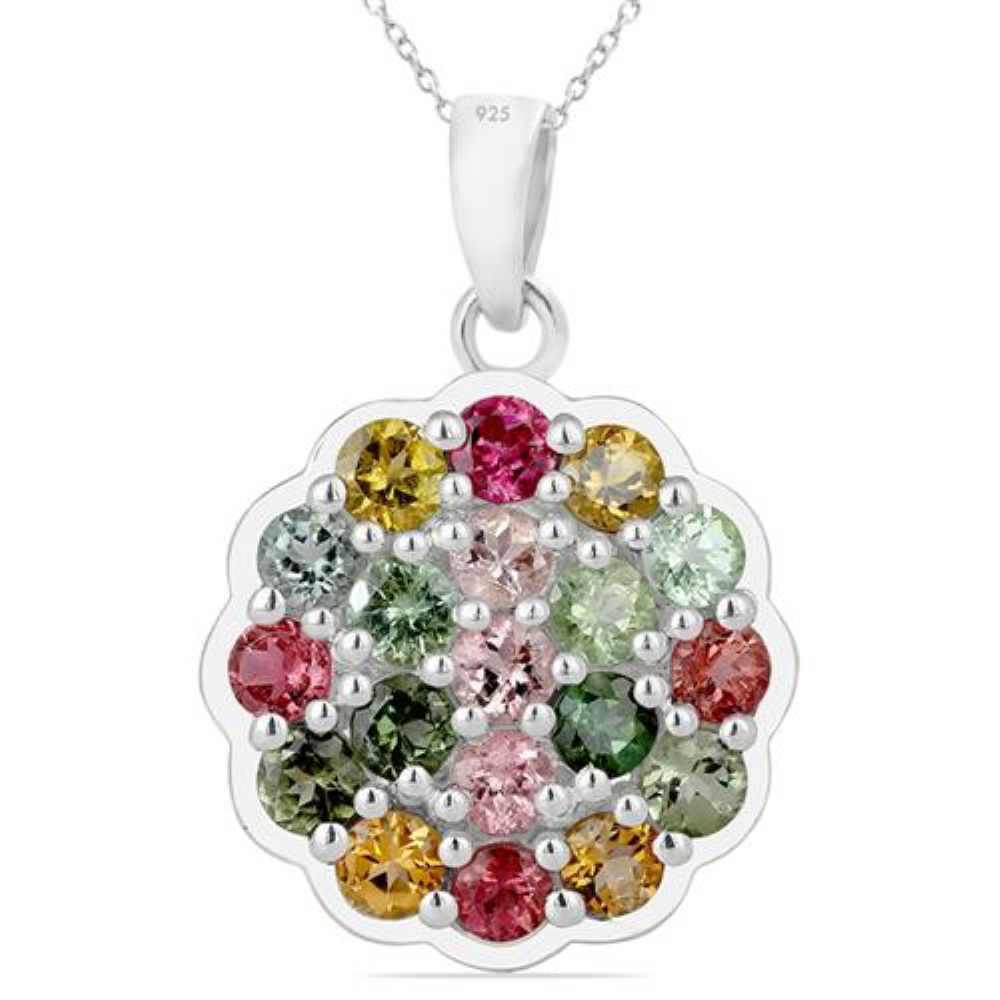 BUY REAL MULTI TOURMALINE GEMSTONE CLUSTER PENDANT IN 925 SILVER