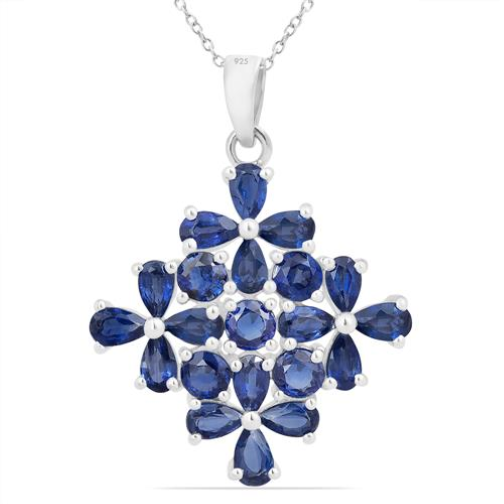 BUY STERLING SILVER NATURAL BLUE KYANITE GEMSTONE FLORAL PENDANT