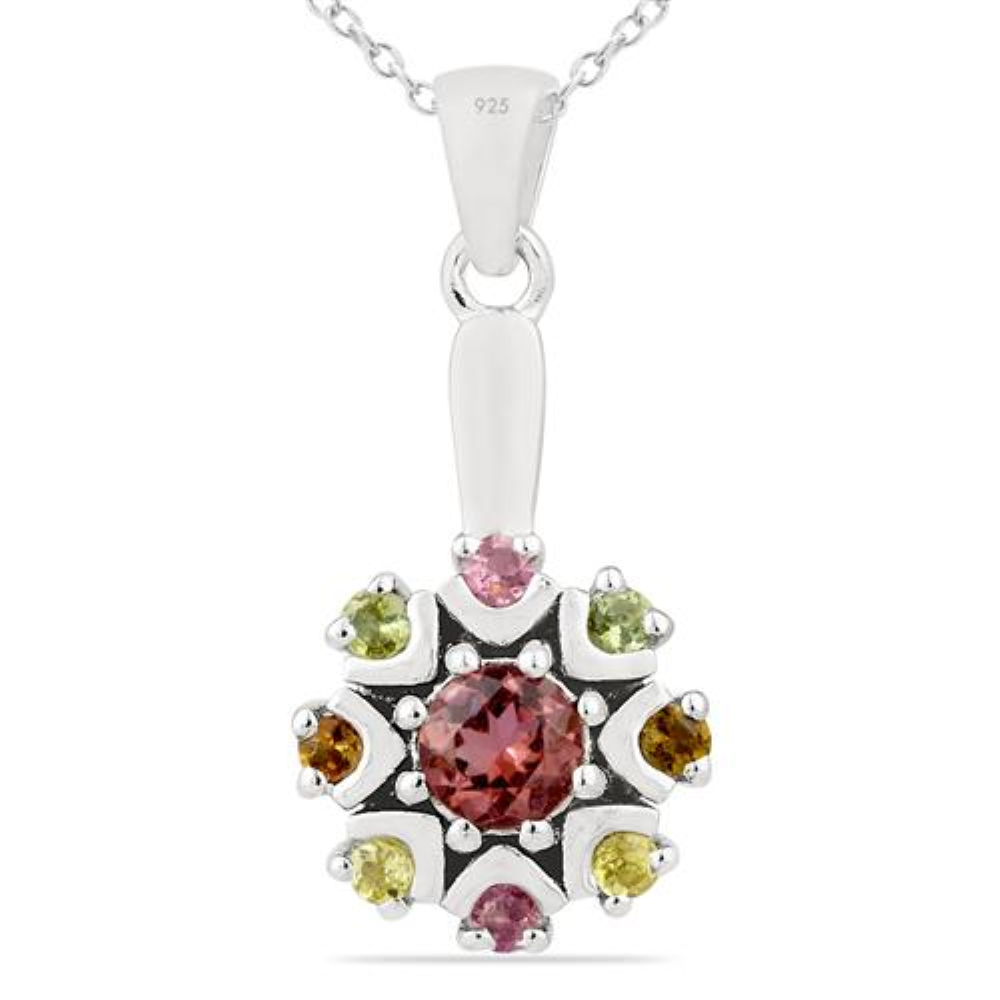 BUY MULTI TOURMALINE GEMSTONE PENDANT IN 925 SILVER 
