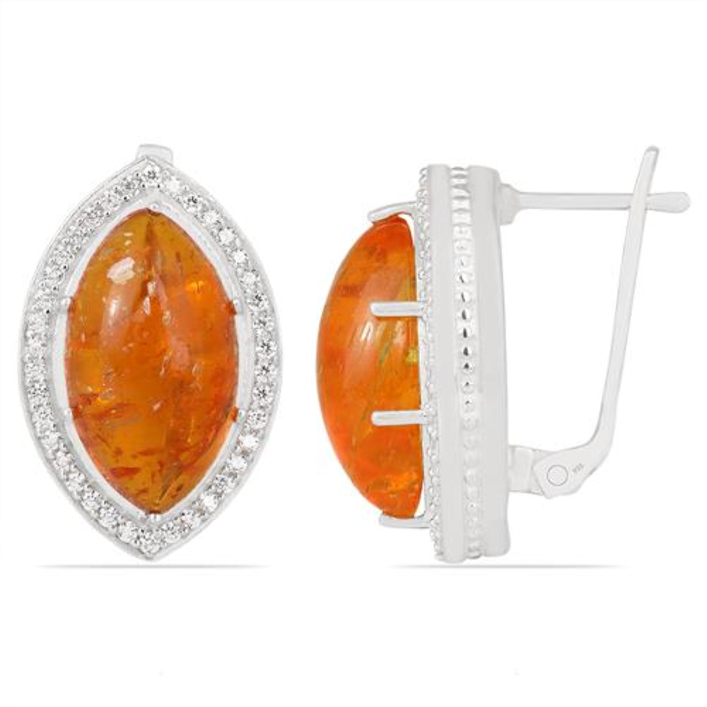 BUY STERLING SILVER SYNTHETIC AMBER GEMSTONE BIG STONE EARRINGS