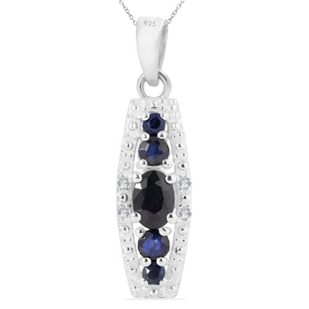 BUY REAL BLUE SAPPHIRE GEMSTONE PENDANT IN STERLING SILVER