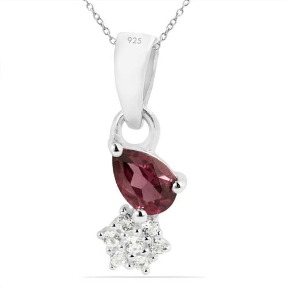 BUY STERLING SILVER NATURAL RHODOLITE GEMSTONE CLASSIC PENDANT