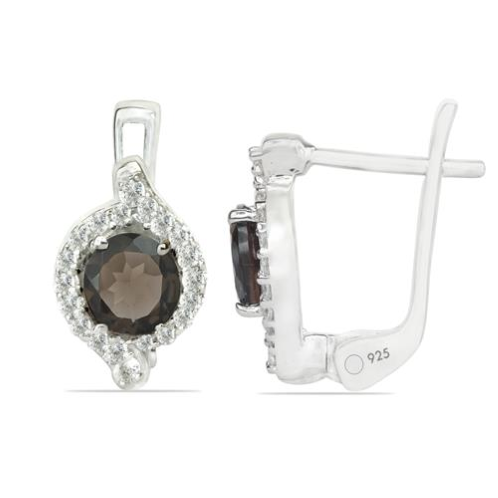 BUY 925 SILVER REAL SMOKY GEMSTONE HALO EARRINGS