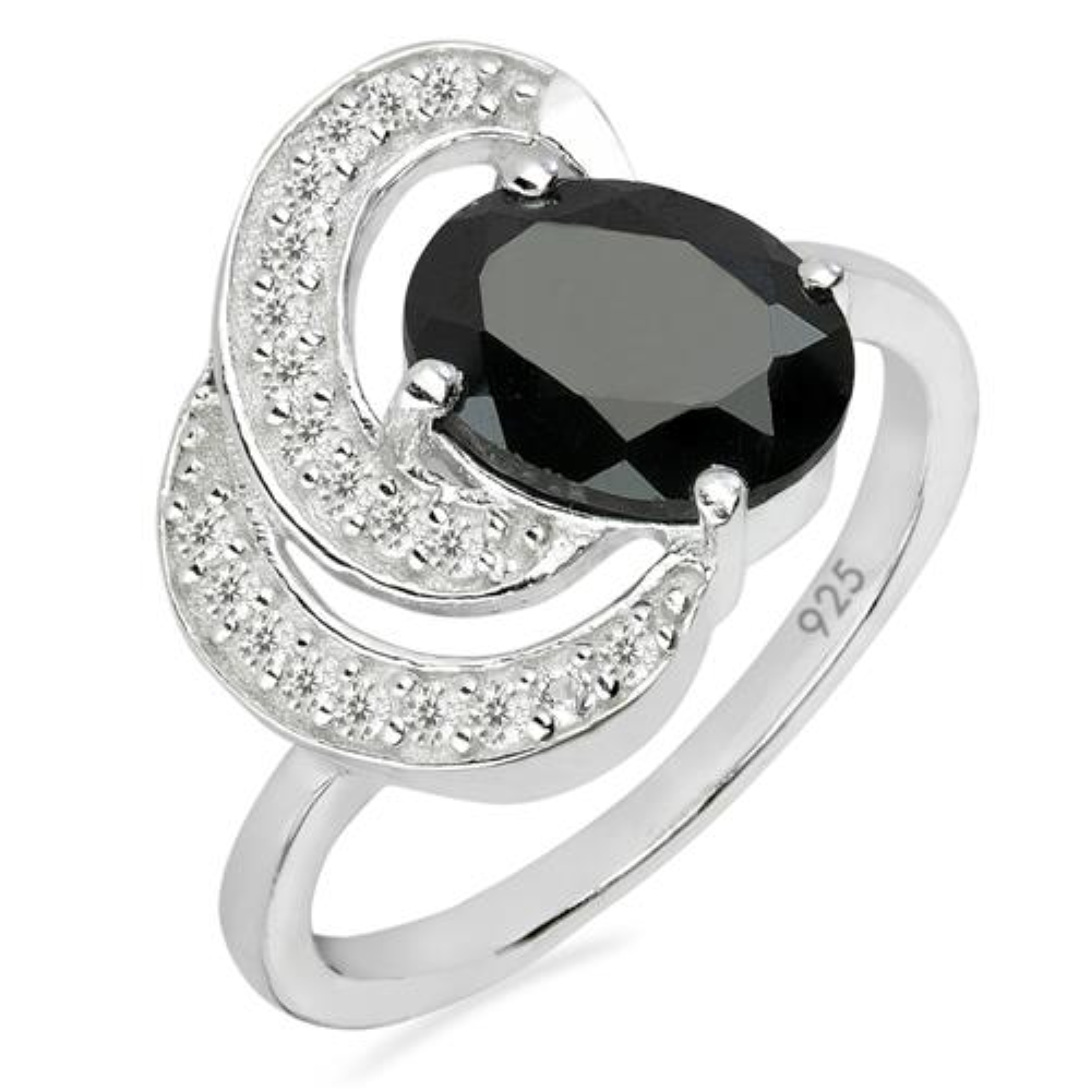 BUY 925 SILVER NATURAL BLACK ONYX GEMSTONE CLASSIC RING