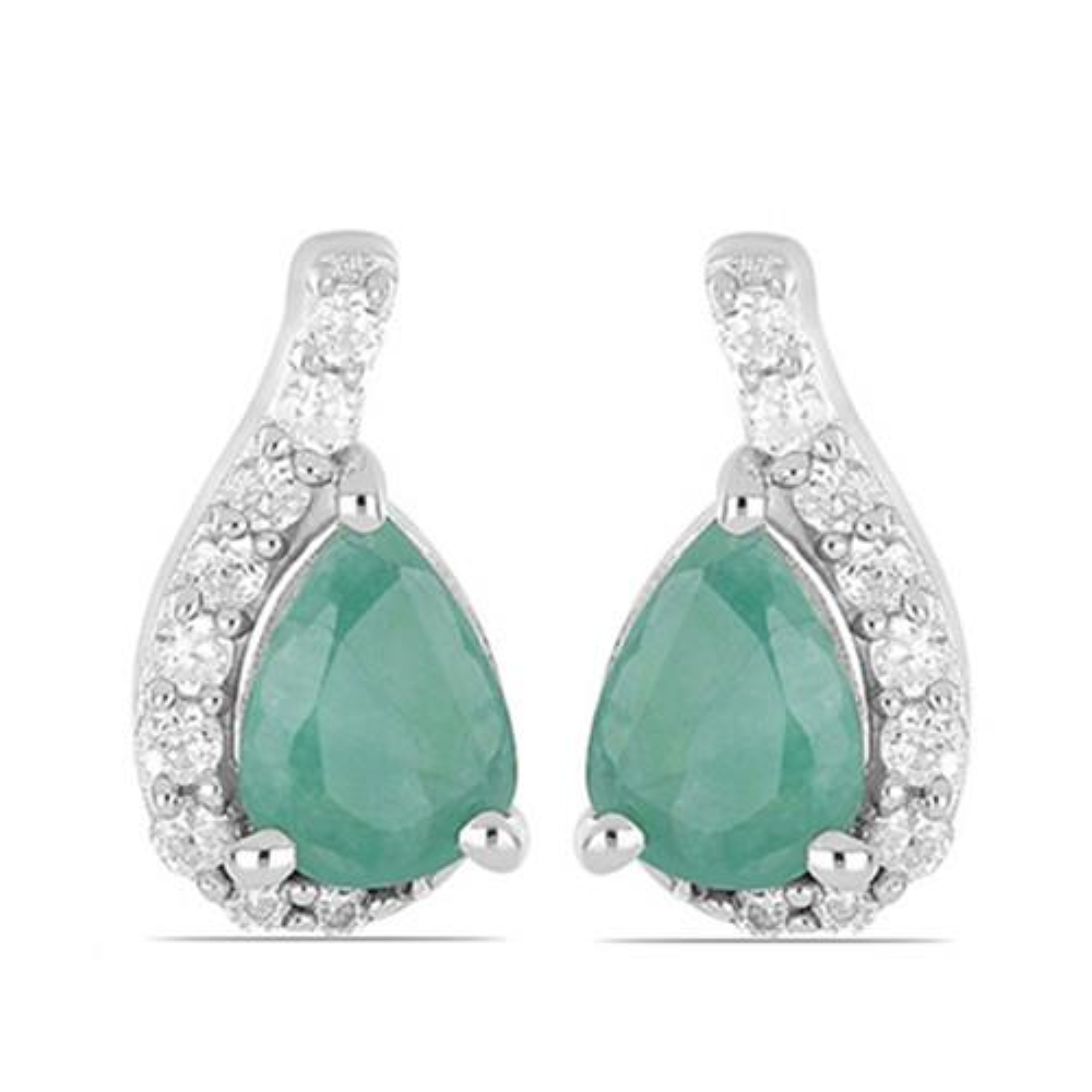BUY STERLING SILVER NATURAL EMERALD GEMSTONE CLASSIC EARRINGS