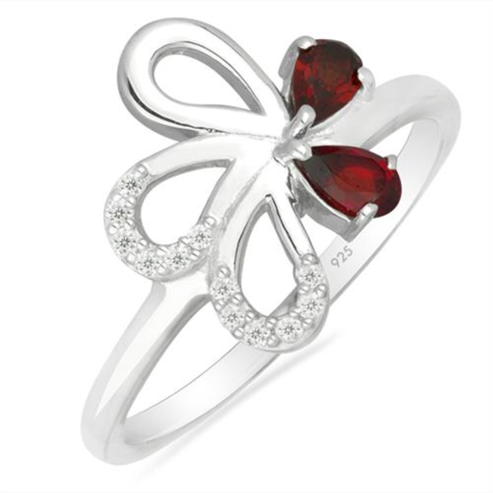 BUY NATURAL GARNET GEMSTONE FLOWER RING IN 925 SILVER