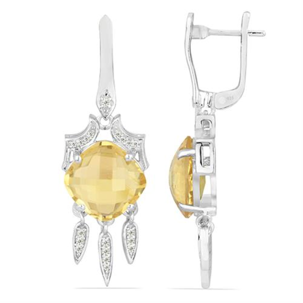 BUY 925 SILVER CITRINE GEMSTONE BIG STONE EARRINGS