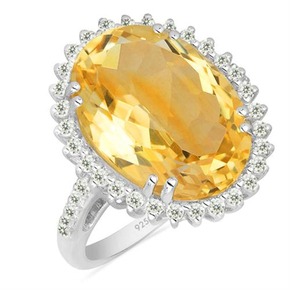 BUY REAL CITRINE GEMSTONE BIG STONE RING IN STERLING SILVER