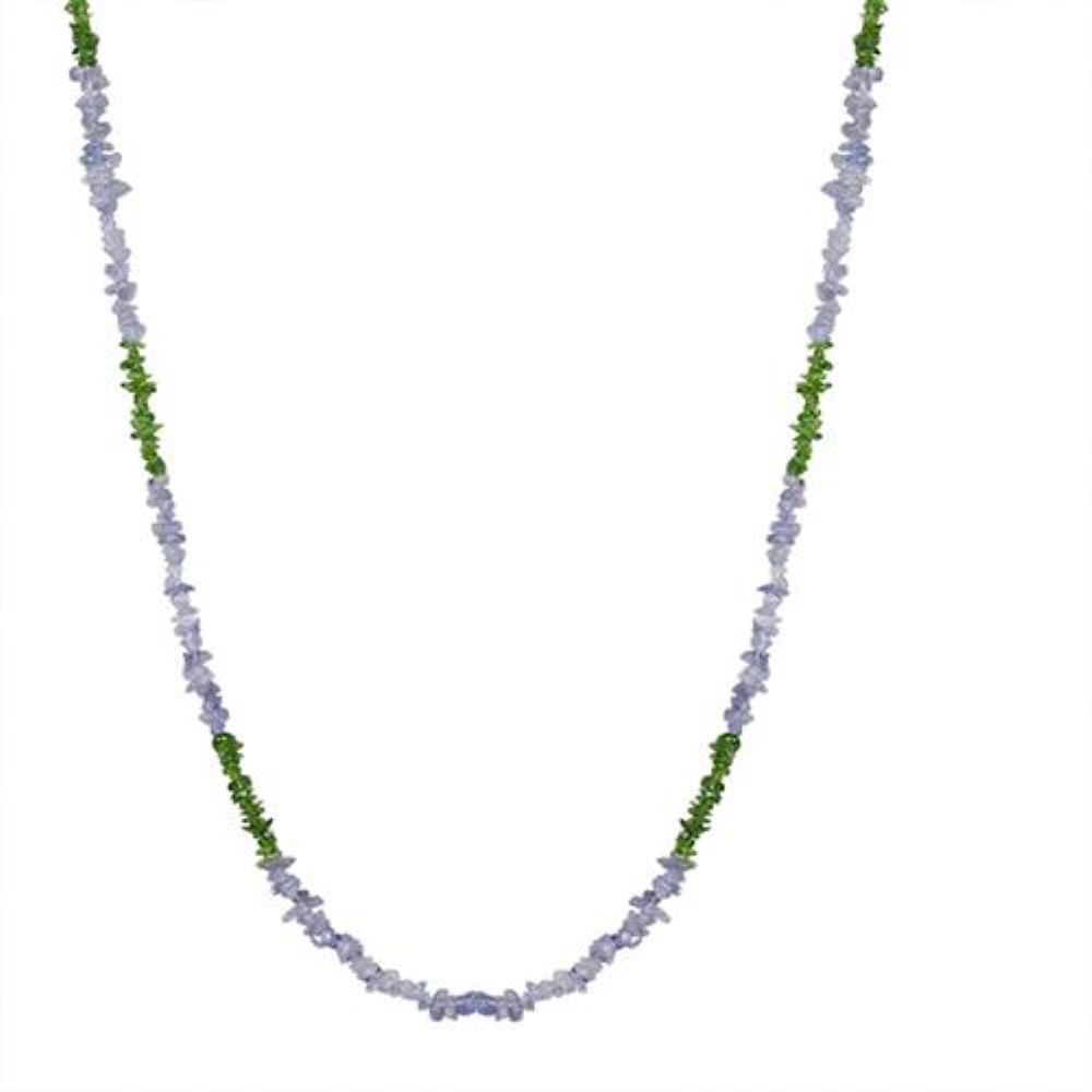 BUY 925 SILVER NATURAL TANZANITE AND CHROME DIOPSITE GEMSTONE NUGGETS NECKLACE