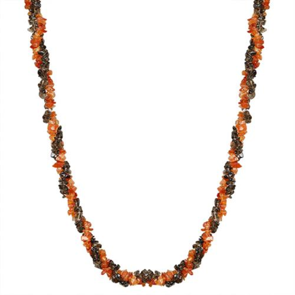 BUY STERLING SILVER NATURAL CARNELIAN AND SMOKY GEMSTONE NUGGETS  NECKLACE