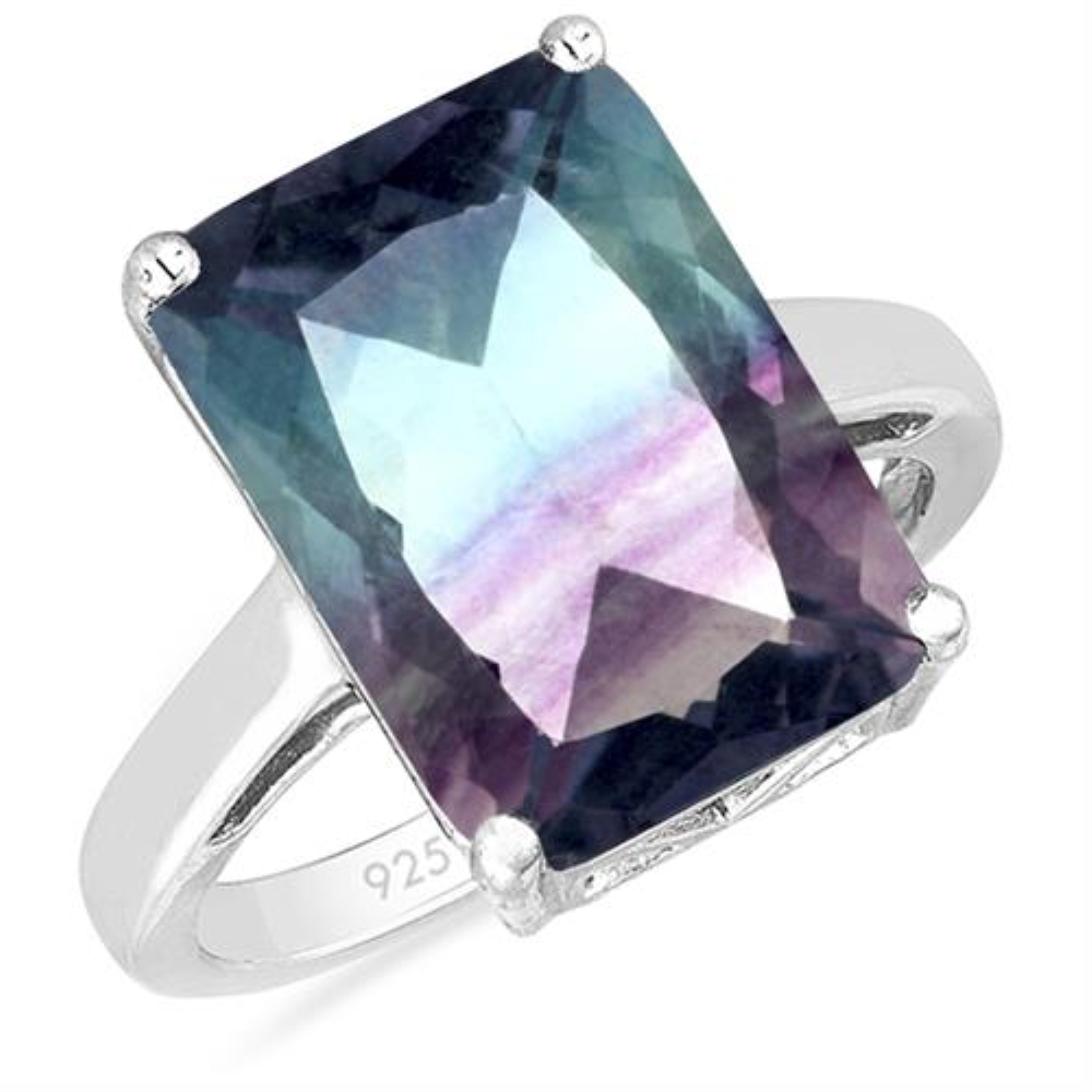 BUY 925 SILVER NATURAL FLUORITE GEMSTONE BIG STONE RING