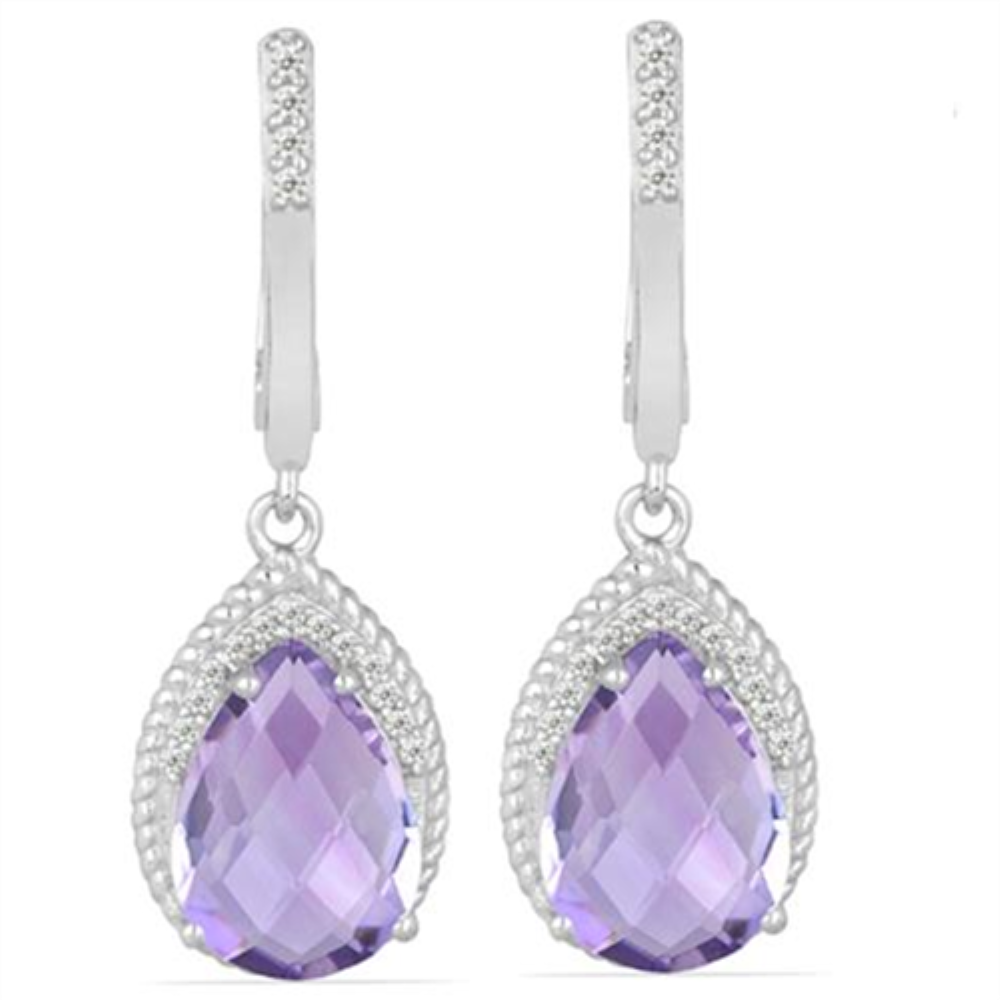 BUY BRAZILIAN AMETHYST GEMSTONE BIG STONE EARRINGS IN STERLING SILVER