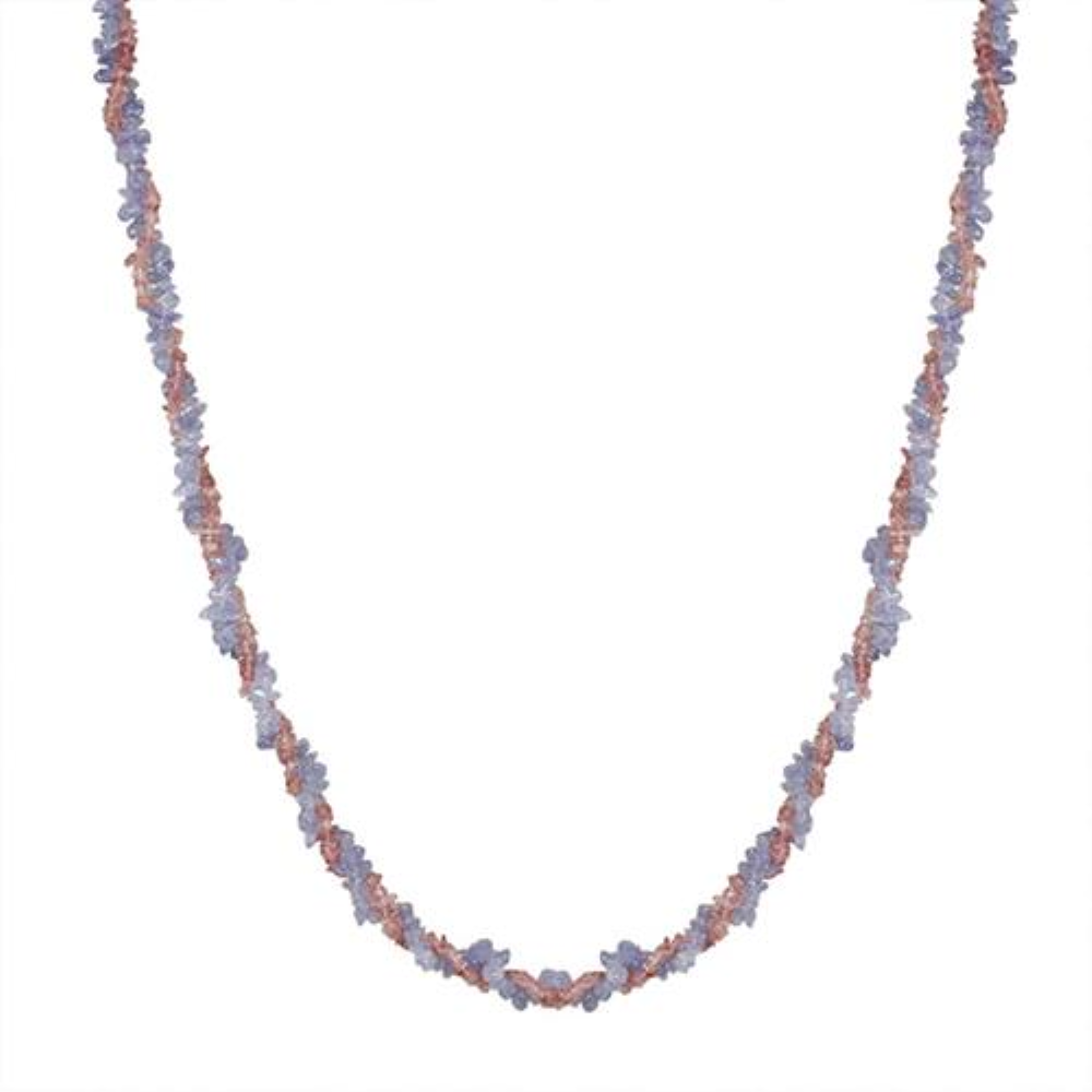 BUY REAL PINK TOURMALINE AND TANZANITE  GEMSTONE NUGGETS NECKLACE IN STERLING SILVER