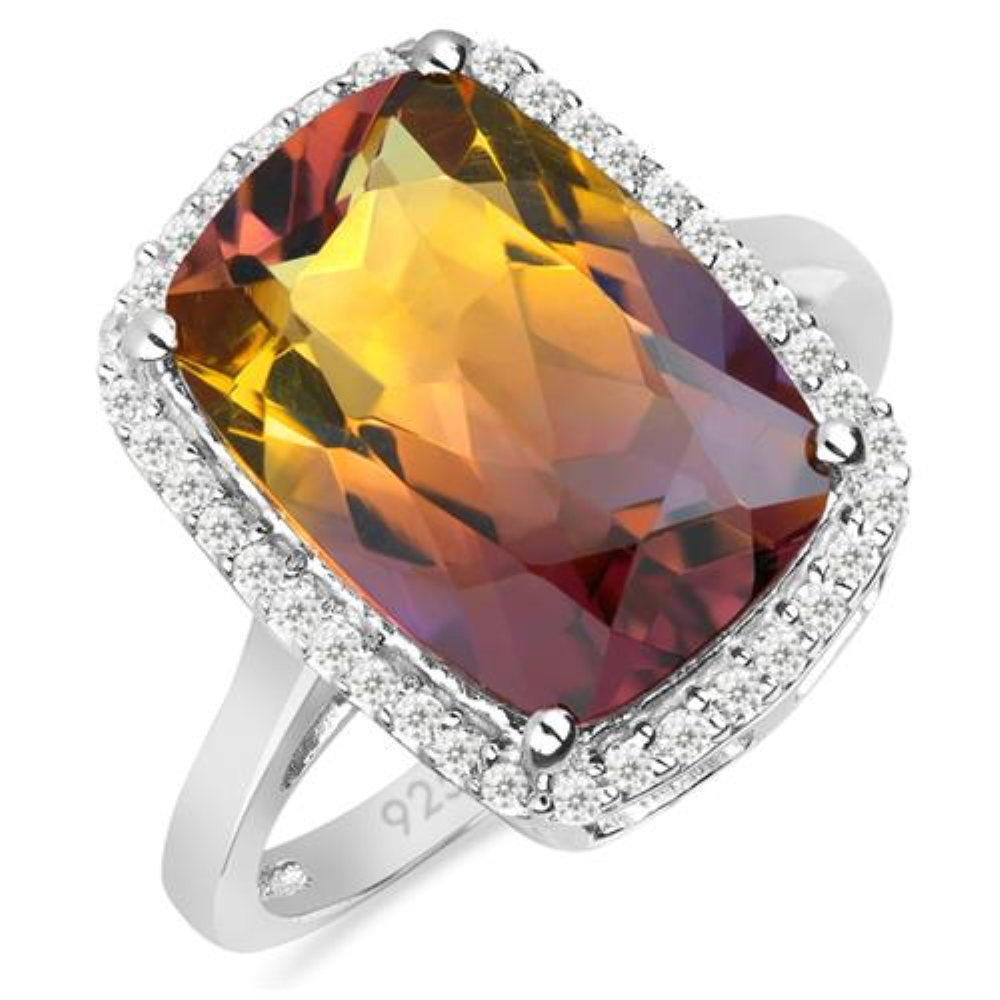 BUY STERLING SIVER SYNTHETIC AMETRINE GEMSTONE BIG STONE RING