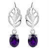 AFRICAN AMETHYST GEMSTONE LEAF EARRINGS IN 925 STERLING SILVER - MANUFACTURERS IN THE USA