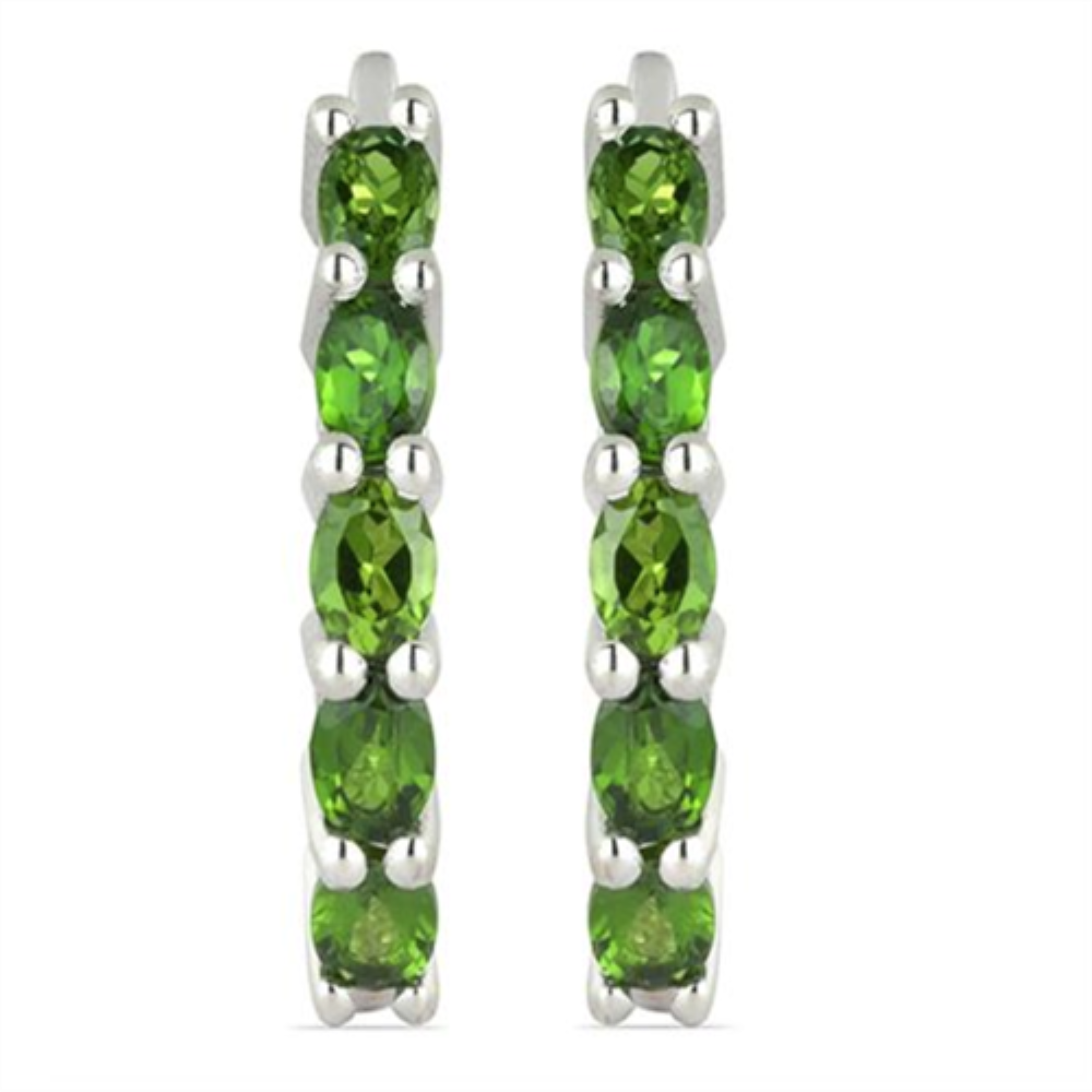 BUY NATURAL CHROME DIOPSITE GEMSTONE EARRINGS IN STERLING SILVER