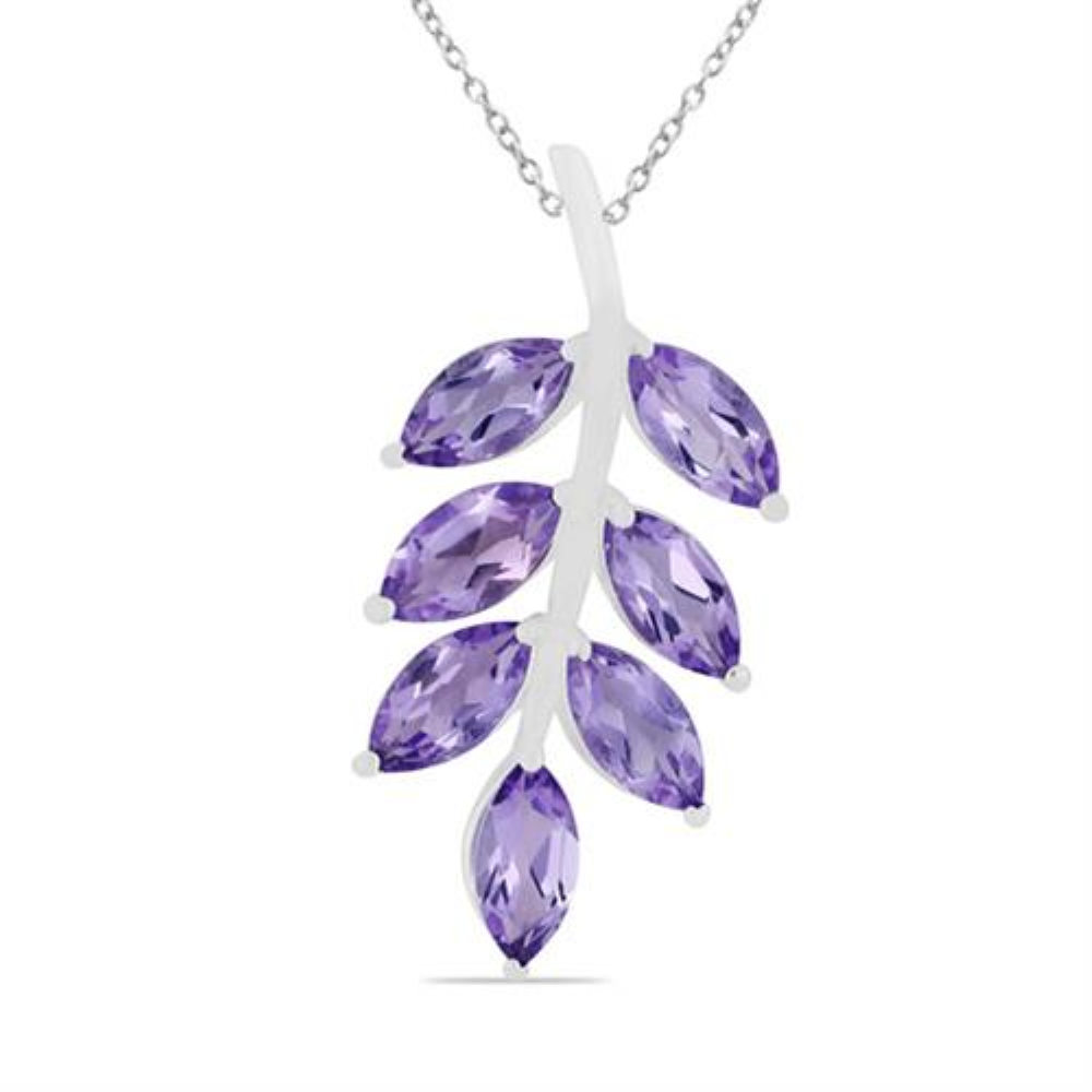 BUY NATURAL AFRICAN AMETHYST GEMSTONE LEAF PENDANT IN 925 SILVER