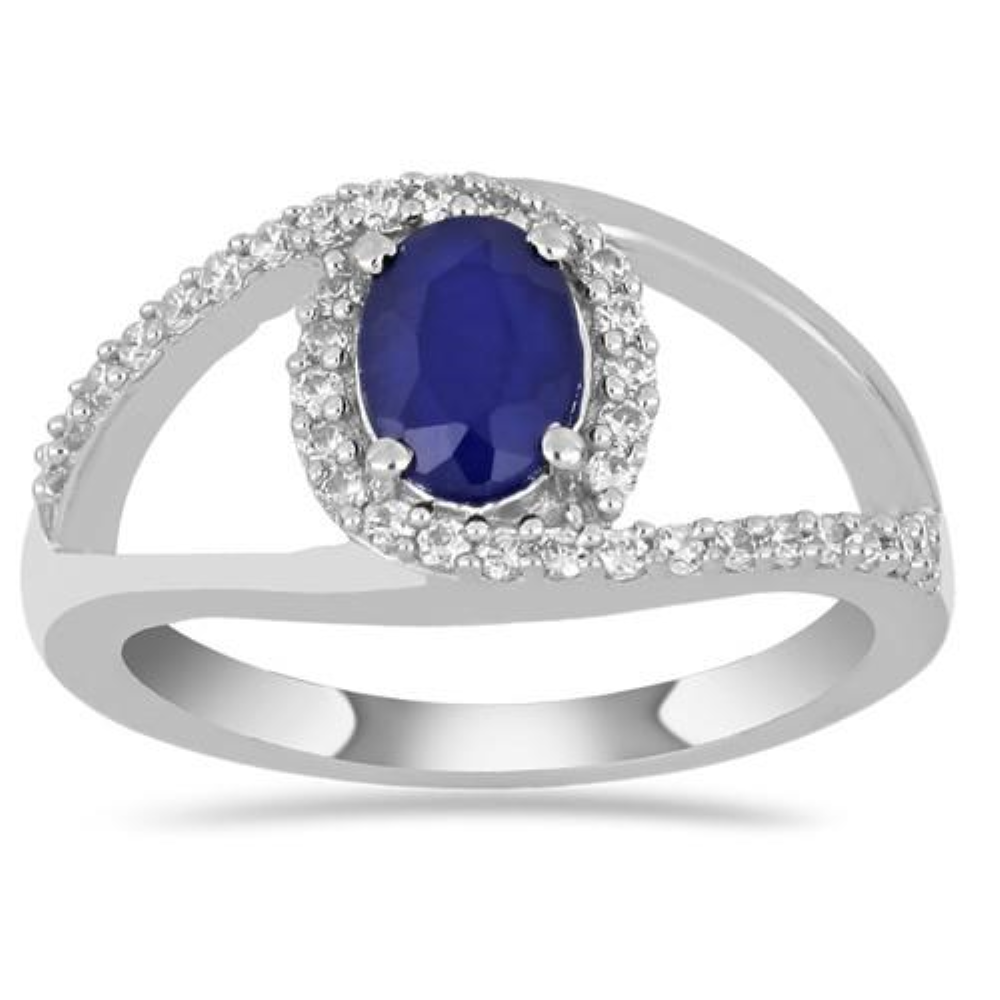 BUY REAL AUSTRALIAN BLUE SAPPHIRE GEMSTONE HALO UNIQUE RING IN STERLING SILVER