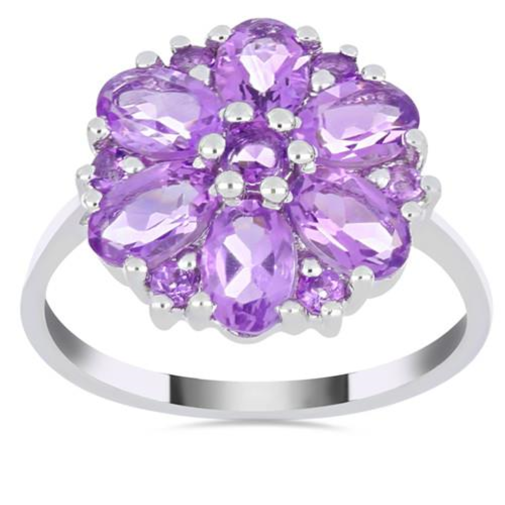 BUY BRAZILIAN AMETHYST GEMSTONE CLUSTER RING IN STERLING SILVER