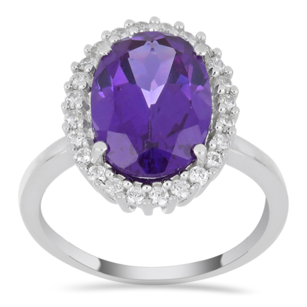 BUY STERLING SILVER SYNTHETIC ALEXANDERITE GEMSTONE HALO RING