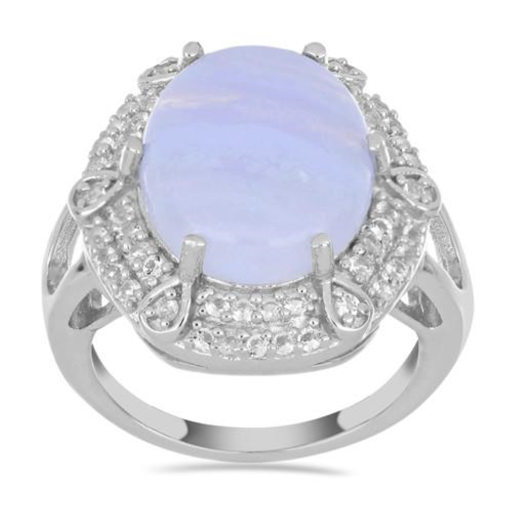 BUY GENUINE BLUE LACE AGATE GEMSTONE BIG STONE RING IN 925 SILVER