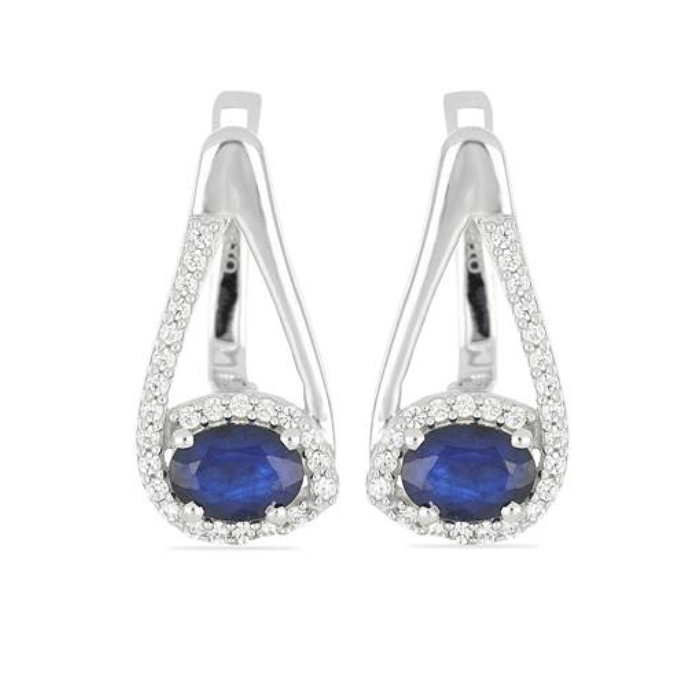 BUY AUSTRALIAN BLUE SAPPHIRE GEMSTONE STYLISH HALO EARRINGS