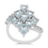 BUY STERLING SILVER NATURAL AQUAMARINE WITH WHITE ZIRCON  GEMSTONE RING 