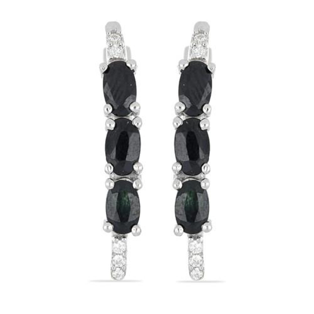 BUY NATURAL BLACK SAPPHIRE GEMSTONE EARRINGS IN 925 SILVER