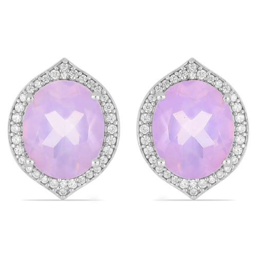 BUY STERLING SILVER NATURAL ROSE QUARTZ GEMSTONE HALO EARRINGS
