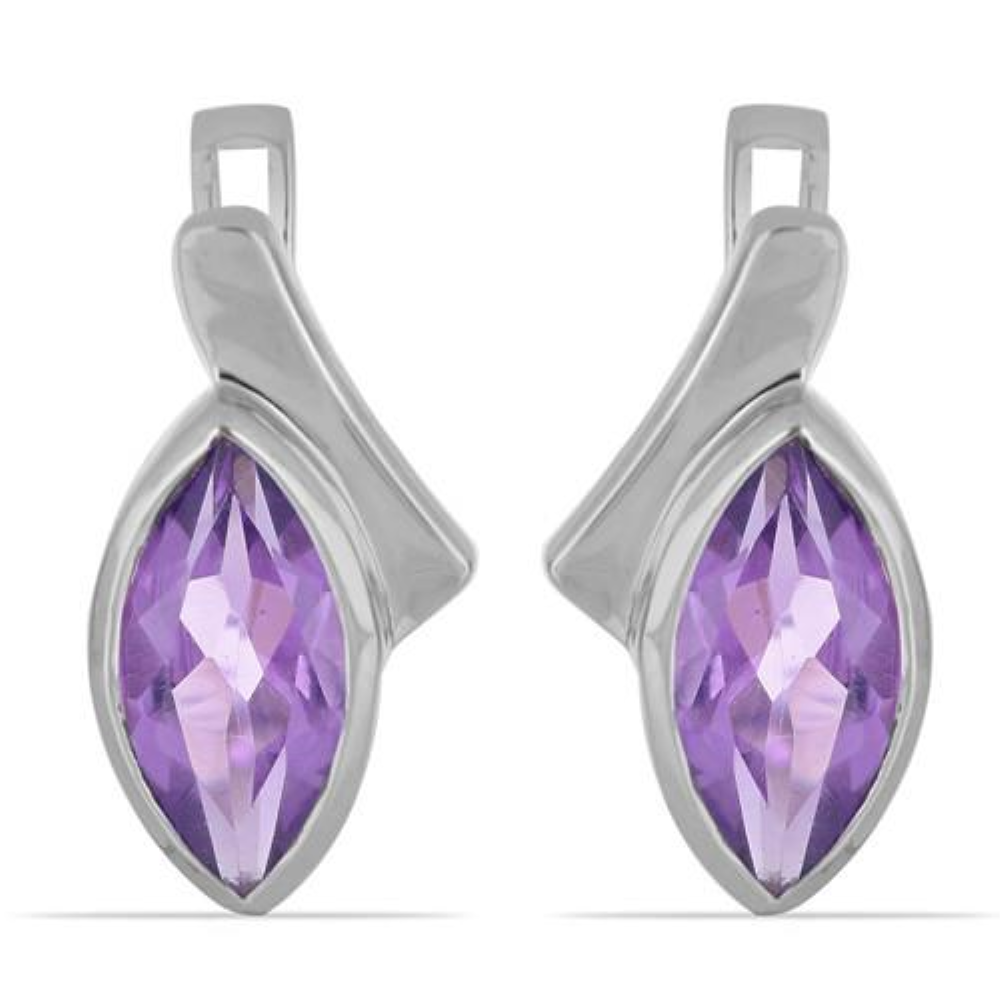 BUY AFRICAN AMETHYST SINGLE STONE EARRINGS IN 925 SILVER