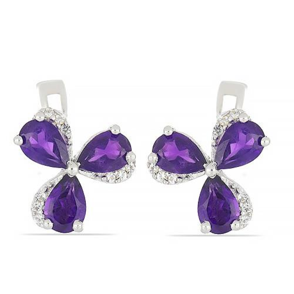 BUY 925 SILVER AFRICAN AMETHYST GEMSTONE FLOWER EARRINGS