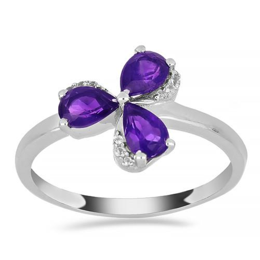 BUY STERLING SILVER AFRICAN AMETHYST GEMSTONE FLOWER RING