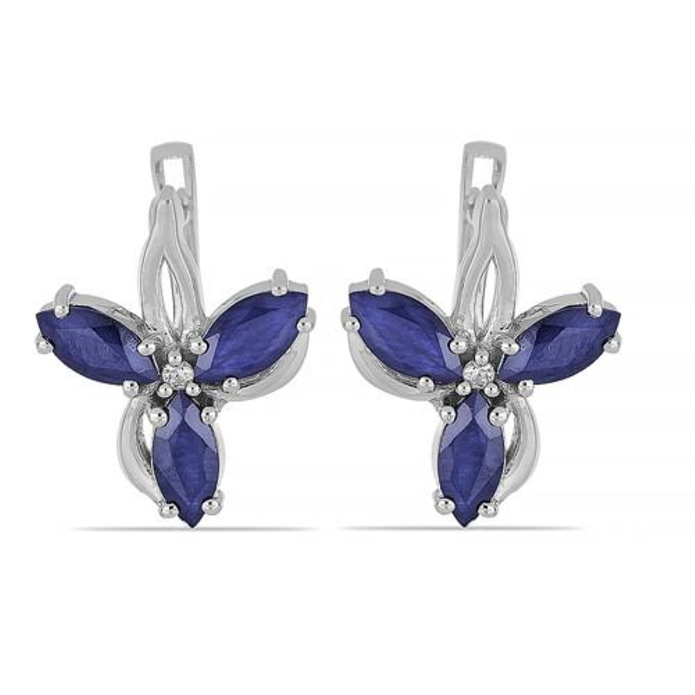 BUY AUSTRALIAN BLUE SAPPHIRE GEMSTONE FLORAL EARRINGS IN STERLING SILVER