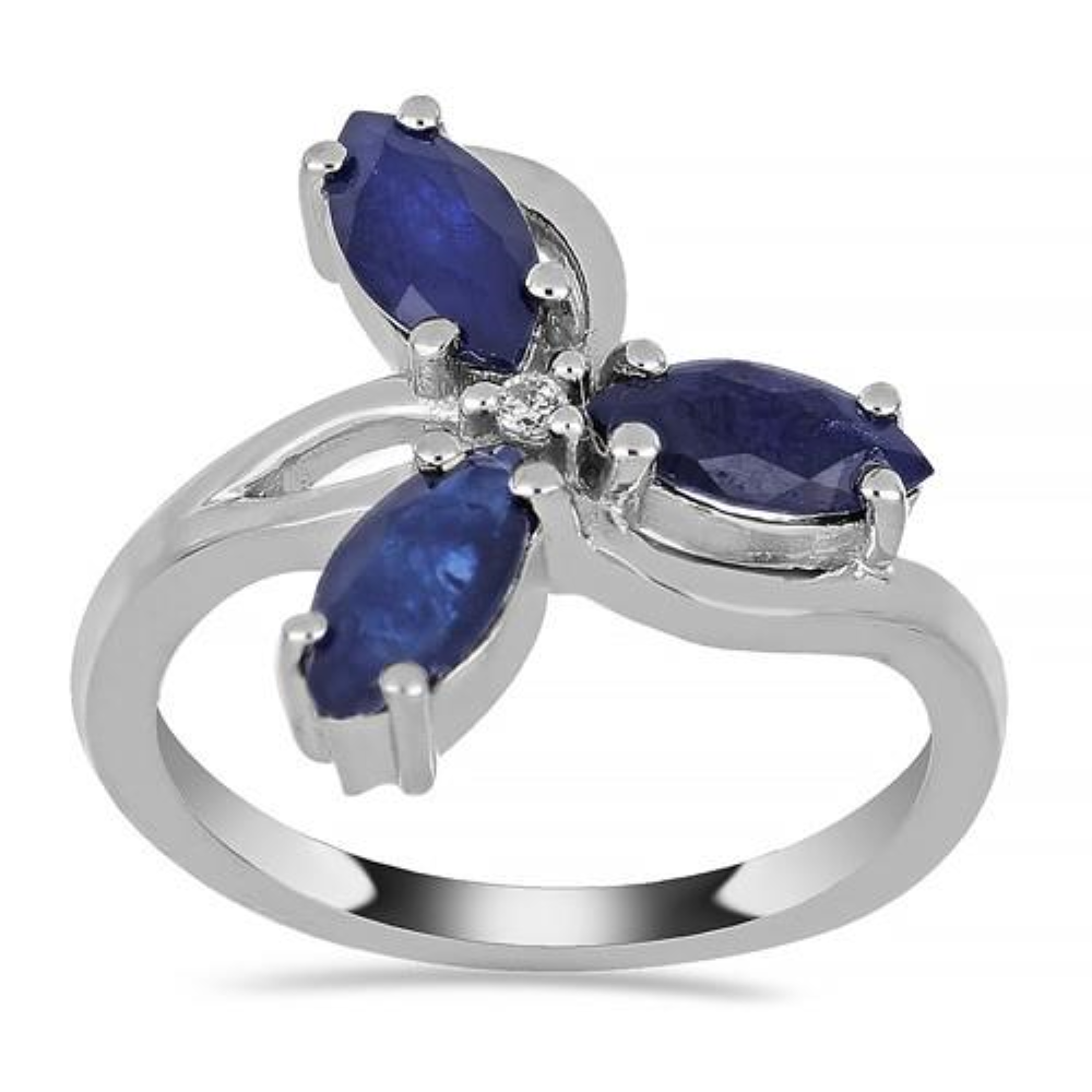 BUY 925 SILVER AUSTRALIAN BLUE SAPPHIRE GEMSTONE FLOWER RING