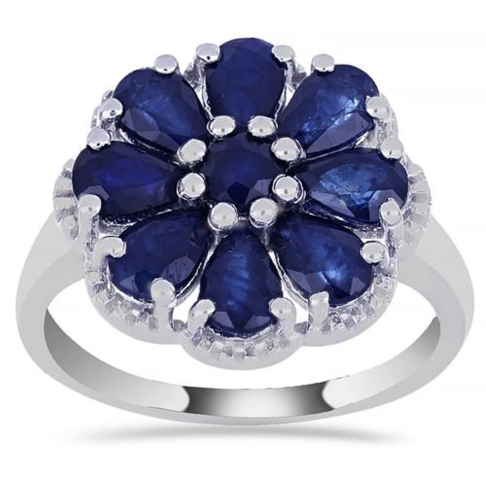 BUY 925 SILVER NATURAL BLUE SAPPHIRE GEMSTONE FLORAL RING