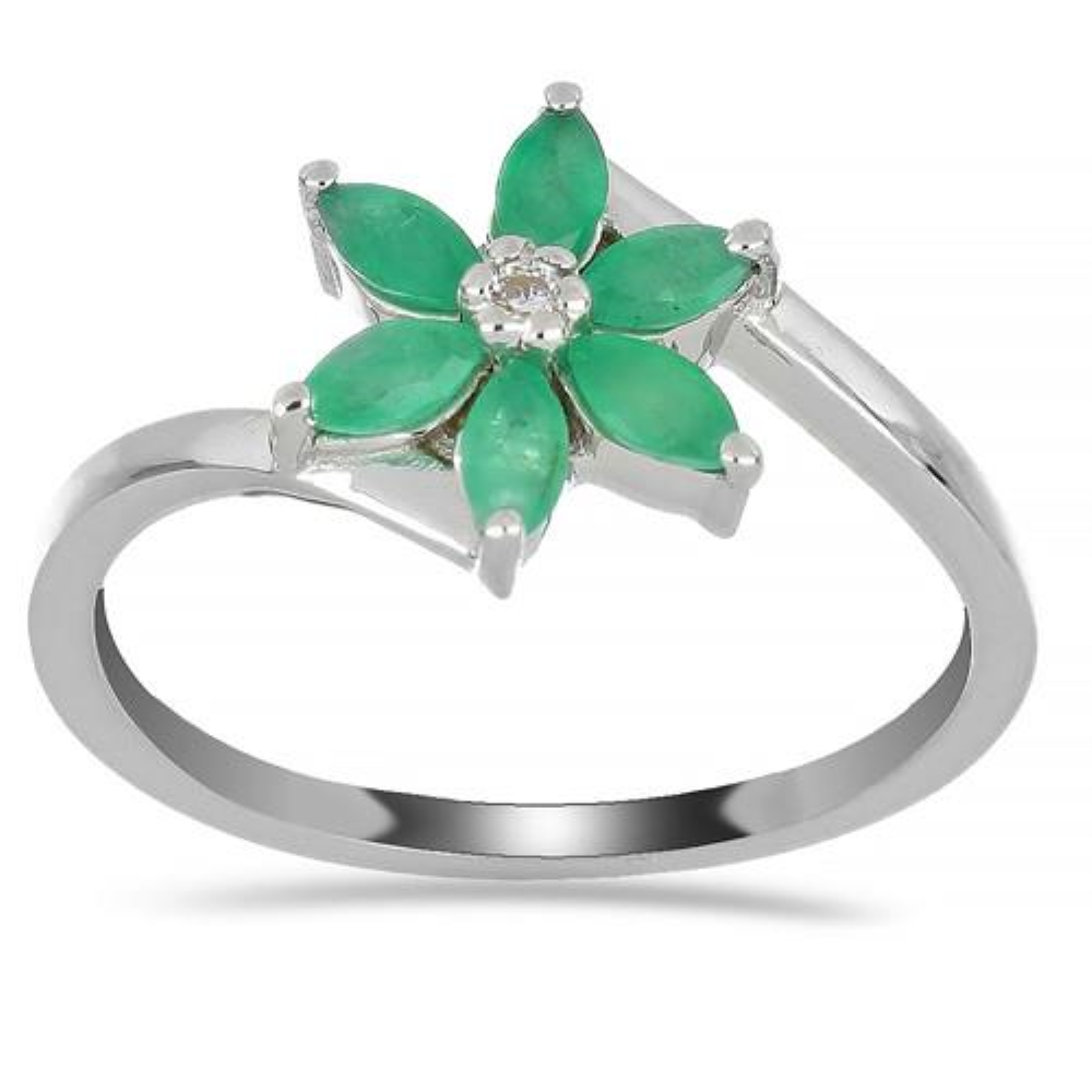 BUY 925 STERLING SILVER NATURAL EMERALD FLOWER RING