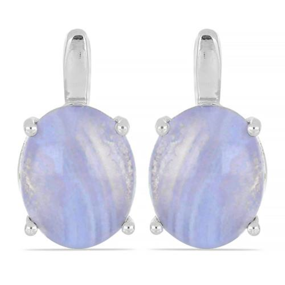 BUY 925 SILVER NATURAL  BLUE LACE AGATE  GEMSTONE BIG STONE EARRINGS
